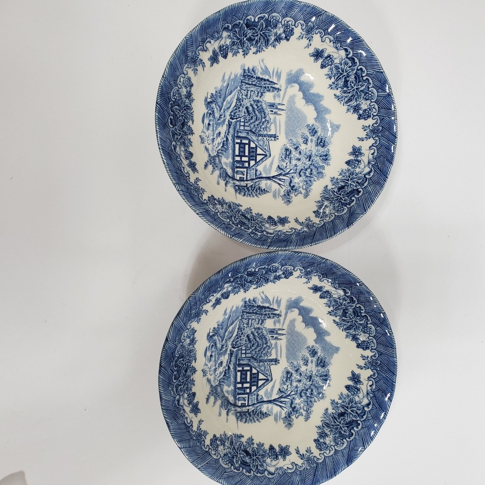 Churchill Soup Bowls Set of 2 Blue Willow  6.5"  Cottage Transferware